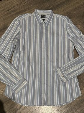 Armani Exchange Men’s Blue Striped Long Sleeve Button Down Shirt Size Large